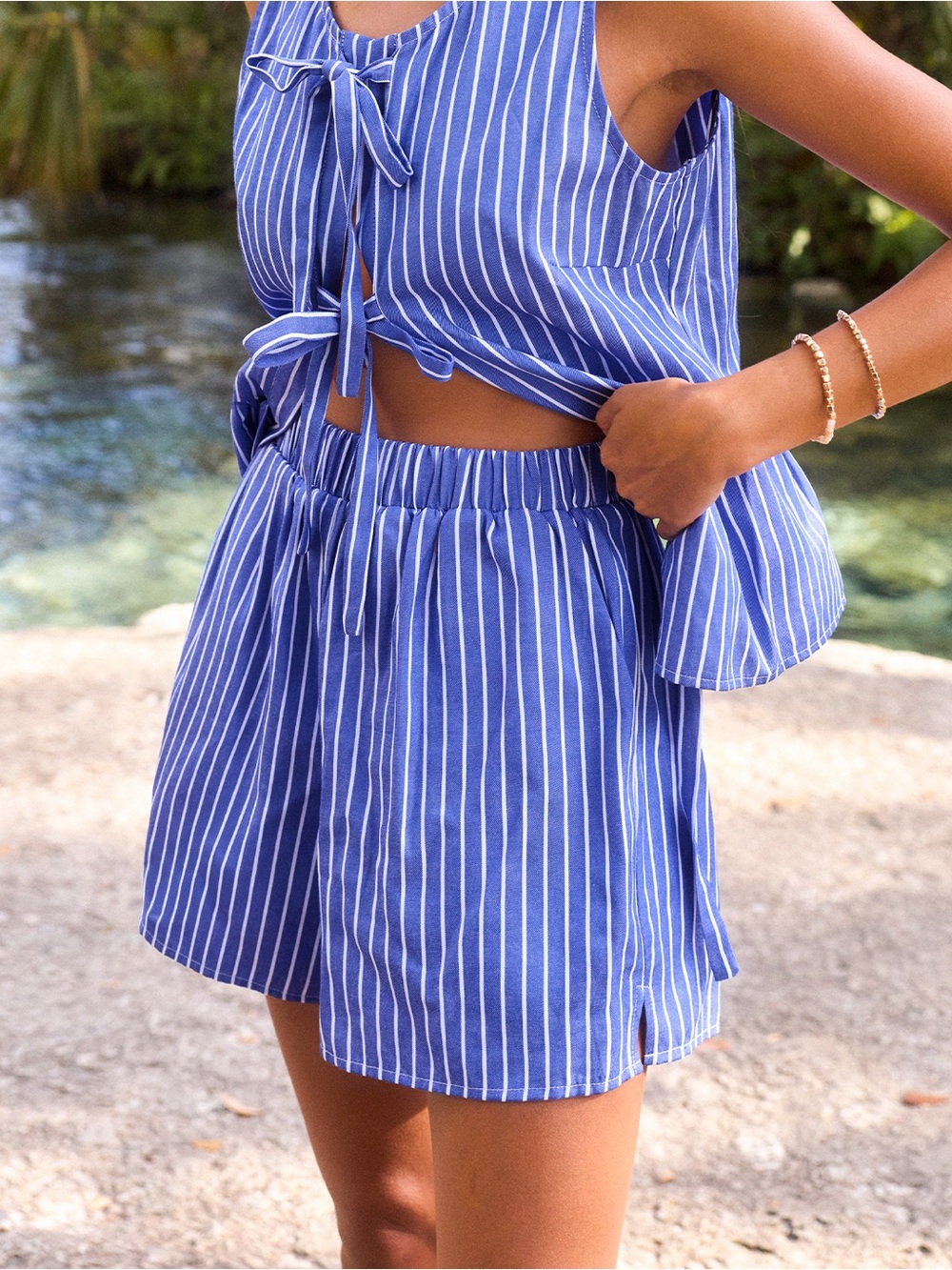 NWT Cupshe Atlantic Coast Striped Wide Leg Shorts Blue White Size Large